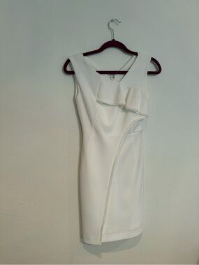 Donna Karan White Ruffle Sheath Dress